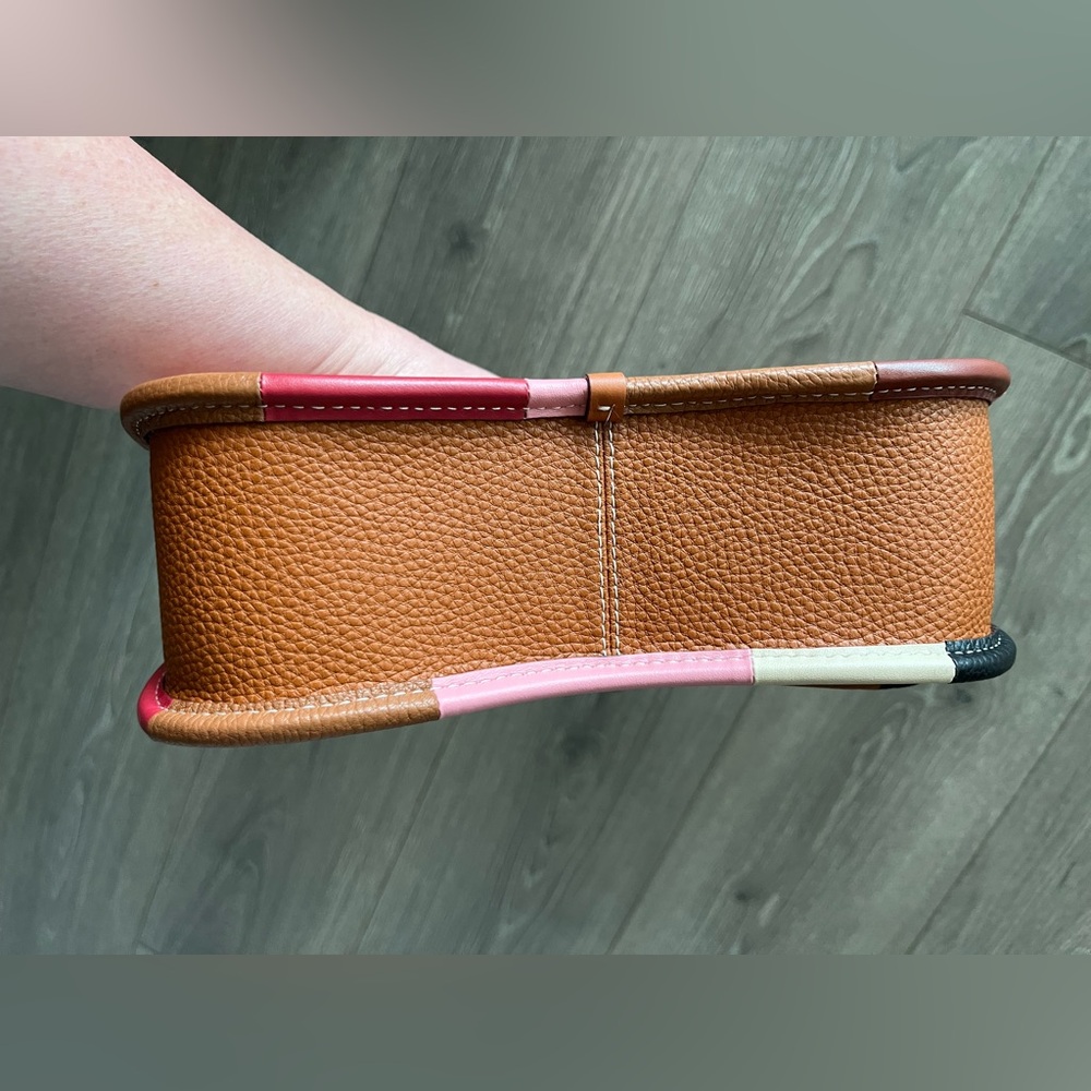 Coach Pebbled Leather Colorblock Saddle Crossbody Bag - Brown/Pink - Picture 6 of 15